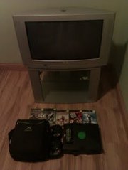phillips 32 inch silver tv +stand +xbox+games
